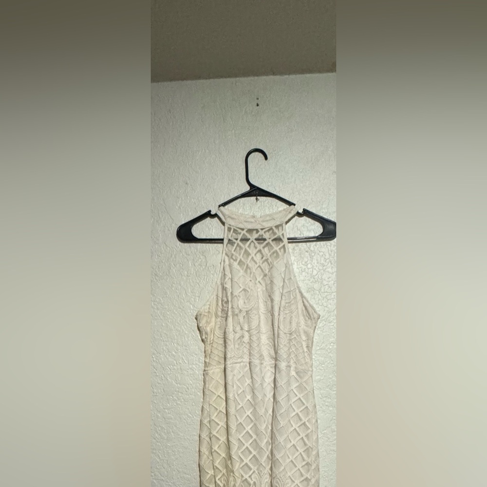 Elegant Cream Lace Halter Dress